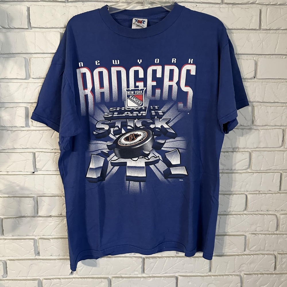Vintage New York Rangers Shirt Mens Large Blue NHL Hockey TNT Trau & Loevner